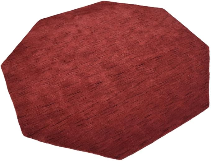 Hand Knotted Loom Wool ECO-Friendly Area Rugs - 8'x8', Octagon, Red Color, Solid Plain Design, High Pile Thick Handmade Anti Skid Area Rugs for Living Room, Bed Room (L00111)