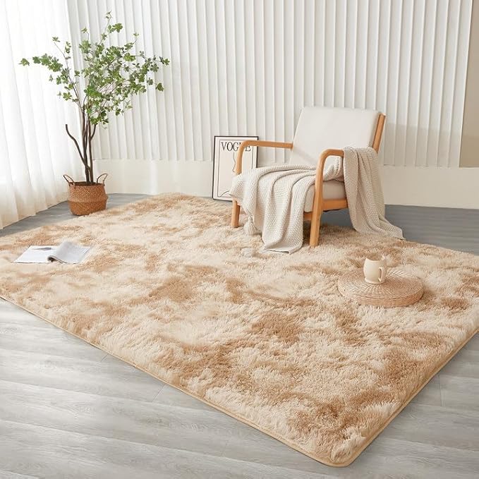 Andency Soft Area Rugs for Living Room Bedroom, 3x5 Non-Slip Fluffy Shag Carpet, Indoor Floor Fuzzy Shaggy Living Room Plush Rug for Kids Dorm Nursery Home Decor Aesthetic, Tie-Dyed Beige