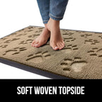 GORILLA GRIP 100% Waterproof All-Season WeatherMax Doormat US Designed Natural Rubber, Stain and Fade Resistant, Low Profile Indoor Outdoor Door Mats, Easy Clean Patio Mat, 17x29, Tan Pawprints