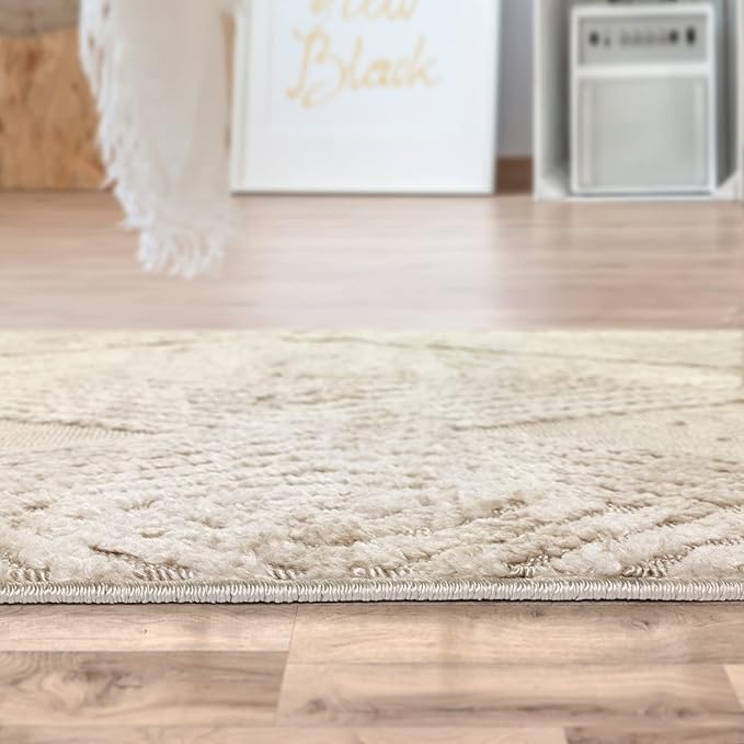 Antep Rugs Palafito 4x6 Geometric Shag Diamond High-Low Pile Textured Indoor Area Rug (Beige, 3'11" x 5'11")