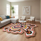 Irregular Shaped Handmade Wool Rug | Modern Colourful Stripe Premium Area Rug Perfect for Home Decor (Multi, 3x3 ft)
