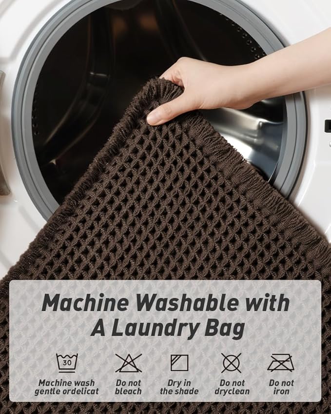 Upgraded Waffle Runner Rug Super Absorbent Non Slip Bath Mats for Bathroom Machine Washable Bathroom Runner Rug with Tassels, Ideal for Hallway Bedroom Laundry Room, Chocolate, 2'x 4'(24" x 48")
