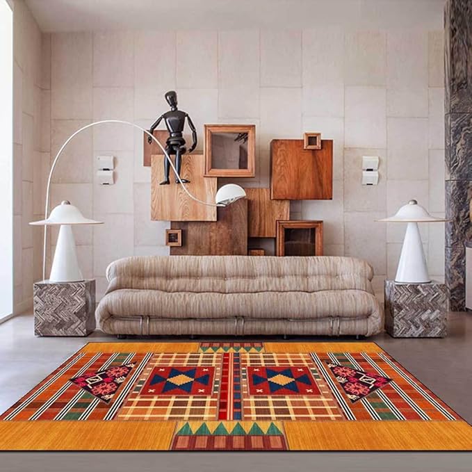 Vintage Boho Area Rugs Multicolor Ethnic Style Geometric Splicing Carpets Bedroom Living Room Kitchen Floor Mats Indoor Outdoor Non-Shedding Runner Rug Home Décor Carpet 2.6' X 5.2'