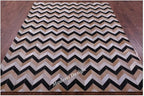 Modern Design Premium Cowhide Leather Carpet with Chevron Pattern, Area Rug (Beige/Black/Grey/Ivory, 6x9)