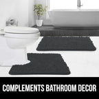 GORILLA GRIP Plush Absorbent Shaggy Chenille Bath Rug Mat for Square Toilet Base with Rubber Backing, Machine Washable Rugs, Soft Microfiber Contour Mats for Toilets, Bathroom Decor, Charcoal