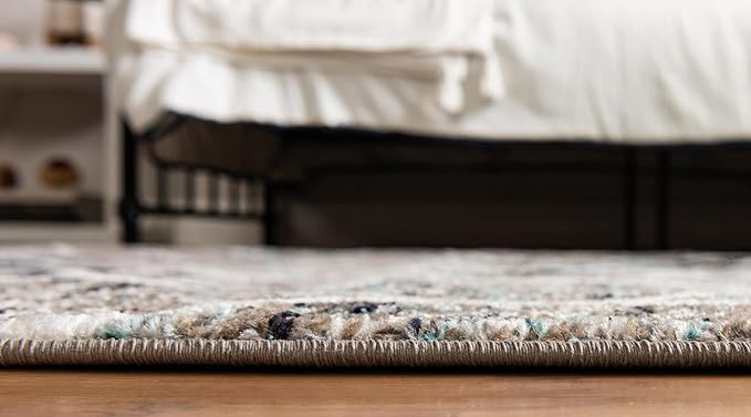 Rugs.com Lattice Frieze Collection Rug – 2' x 8' 8 Runner Blue Multi Medium Rug Perfect for Living Rooms, Large Dining Rooms, Open Floorplans