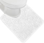 GORILLA GRIP Plush Absorbent Shaggy Chenille Bath Rug Mat for Oval Toilet Base with Rubber Backing, Machine Washable Rugs, Soft Microfiber Contour Mats for Toilets, Bathroom Decor, White