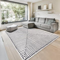 GLN Rugs Contemporary Collection - Machine Washable Area Rug, Contemporary Washable, Non Slip, Low Pile Chenille Rug, Living Room, Bedroom, Kitchen Rug (8' x 10' Black Beige)