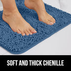 GORILLA GRIP Bath Rug Mat 48x17, Thick Soft Absorbent Chenille, Quick Dry Microfiber Mats, Rubber Backing Washable Shower Floor Rugs, Bathmat Runner, US Designed Bathroom Home Decor Accessories Blue