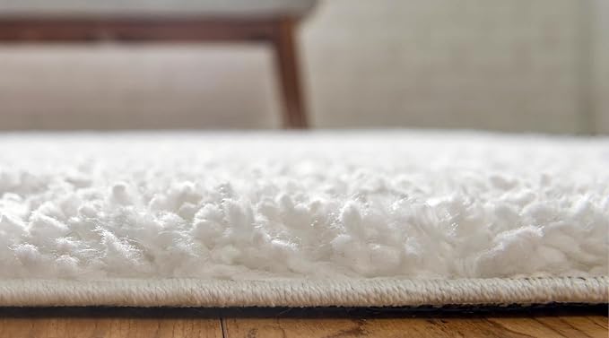 Unique Loom Davos Shag Collection Area Rug - Solid (3' 3" Square, White/ Ivory)