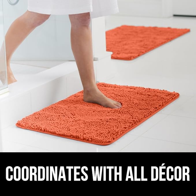 GORILLA GRIP Bath Rug Mat 36x24, Thick Soft Absorbent Chenille, Quick Dry Microfiber Mats, Rubber Backing Washable Shower Floor Rugs, Bathmat Runner, US Designed Bathroom Home Decor Accessories Coral