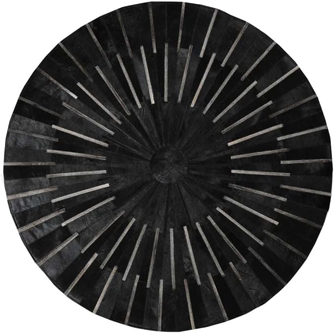 Sn Alef Home Round Designer Rug for Living Room | Handcrafted Black & White Boho Floor Carpet | Modern Ethnic Circular Mat for Home Décor & Meditation Space (Black_8x8)