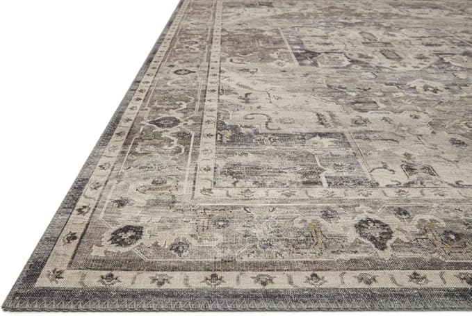 Loloi Hathaway Collection HTH-05 Steel/Ivory 2'-6" x 7'-6", .25" Thick Runner Rug, Soft, Durable, Printed, Modern, Low Pile, Non-Shedding, Easy Clean, Living Room Rug