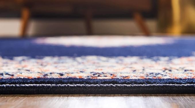Unique Loom Reza Collection Traditional Persian Style Area Rug, 2 ft 7 in x 10 ft, Navy Blue/Ivory