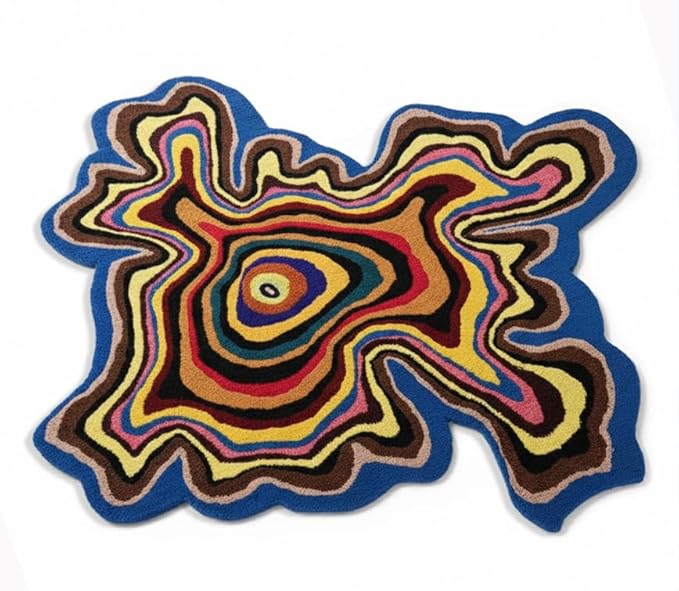 Irregular Shaped Handmade Wool Rug | Modern Colourful Stripe Premium Area Rug Perfect for Home Decor (8x8 ft, Multi.)