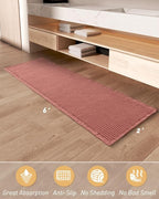 AMOAMI Upgraded Waffle Runner Rug Super Absorbent Non Slip Bath Mats for Bathroom Machine Washable Bathroom Runner Rug with Tassels, Ideal for Hallway Bedroom Laundry Room, Coral, 2'x 6'(24" x 72")
