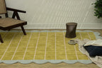 Checkered Wool Area Rug with Scalloped Border, Chartreuse Green & Cream Grid, Hand-Tufted, Soft Cut Pile, Modern Cottagecore Living Room, Bedroom & Nursery Carpet - 2x3 Ft