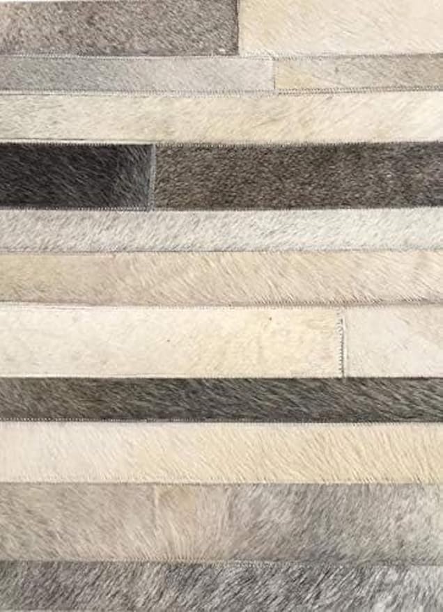 Cowhide Leather Rug for Living Room 6x9, Modern Stripes Style Floor Carpet, Dark Grey Area Rug for Home Decor