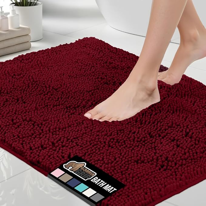 GORILLA GRIP Bath Rug Mat 48x24, Soft Absorbent Chenille, Quick Dry Microfiber Mats, Rubber Backing Washable Shower Floor Rugs, Bathmat Runner, US Designed Bathroom Home Decor Accessories Burgundy