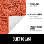 GORILLA GRIP Plush Absorbent Shaggy Chenille Bath Rug Mat for Square Toilet Base with Rubber Backing, Machine Washable Rugs, Soft Microfiber Contour Mats for Toilets, Bathroom Decor, Coral