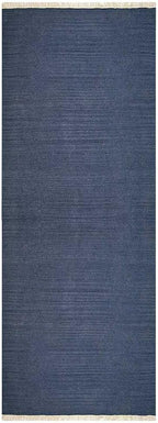 Rugsotic Carpets Hand Woven Flat Weave Kilim Wool ECO-Friendly Area Rugs - 2'6"x8', Runner Shape, Blue Color, Solid Plain Design, Low Pile Handmade 8ft Area Rugs for Living Room, Bed Room (D00111)