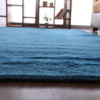 Hand Knotted Loom Wool ECO-Friendly Area Rugs - 6'7''x9'10'', Rectangle, Blue Color, Solid Plain Design, High Pile Thick Handmade Anti Skid Rugs for Living Room (L00111)