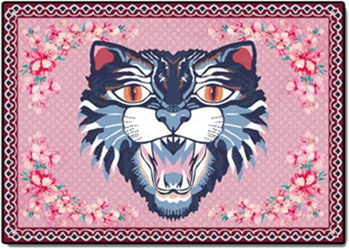 Cartoon Animal Pattern Area Rug Cute Cat Luxury Floral Decor for Carpet Farmhouse Bedroom Living Room Rugs Bathroom Kitchen Runner Mat Indoor Outdoor Non Slip Doormat 4' X 8'