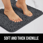 GORILLA GRIP Bath Rug Mat 36x24, Soft Absorbent Chenille, Quick Dry Microfiber Mats, Rubber Backing Washable Shower Floor Rugs, Bathmat Runner, US Designed Bathroom Home Decor Accessories Charcoal
