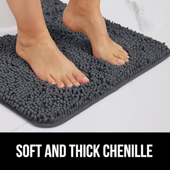 GORILLA GRIP Bath Rug Mat 30x20, Thick Soft Absorbent Chenille, Quick Dry Microfiber Mats, Rubber Backing Washable Shower Floor Rugs, US Designed Bathroom Bathmat Home Decor Accessories, Charcoal