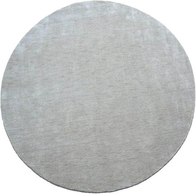 Hand Knotted Loom Wool ECO-Friendly Area Rugs - 10'x10', Round, Beige Color, Solid Plain Design, High Pile Thick Handmade Anti Skid Area Rugs for Living Room, Bed Room (L00111)