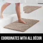GORILLA GRIP Bath Rug Mat 60x24, Thick Absorbent Chenille, Quick Dry Microfiber Mats, Rubber Backing Washable Shower Floor Rugs, Bathmat Runner, US Designed Bathroom Home Decor Accessories Gray Beige