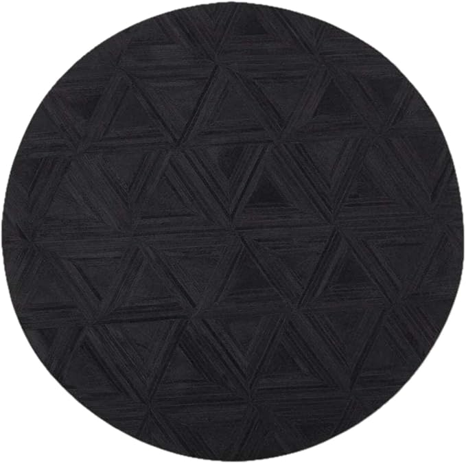 Black Round Rug 6x6 ft – Soft Anti-Slip Modern Faux Leather Area Carpet with Textured Geometric Pattern Rug for Living Room, Bedroom, Dining, Kids Room, Playroom, Lounge & Home Decor