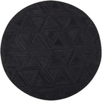 Black Round Rug 9x9 ft – Soft Anti-Slip Modern Faux Leather Area Carpet with Textured Geometric Pattern Rug for Living Room, Bedroom, Dining, Kids Room, Playroom, Lounge & Home Decor