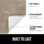 GORILLA GRIP Bath Rug Mat 54x24, Thick Absorbent Chenille, Quick Dry Microfiber Mats, Rubber Backing Washable Shower Floor Rugs, Bathmat Runner, US Designed Bathroom Home Decor Accessories Gray Beige
