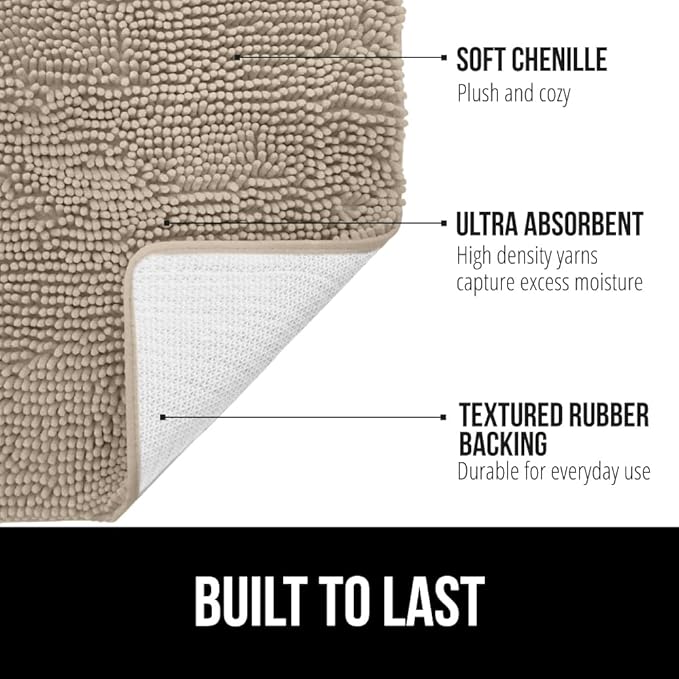 GORILLA GRIP Bath Rug Mat 54x24, Thick Absorbent Chenille, Quick Dry Microfiber Mats, Rubber Backing Washable Shower Floor Rugs, Bathmat Runner, US Designed Bathroom Home Decor Accessories Gray Beige