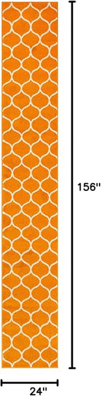 Rugs.com Lattice Frieze Collection Rug – 2' x 13' Runner Orange Medium Rug Perfect for Living Rooms, Large Dining Rooms, Open Floorplans