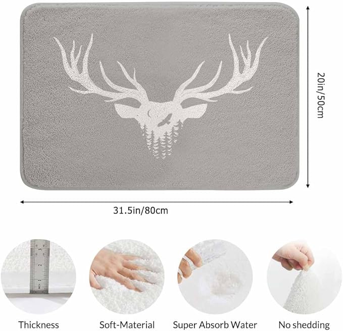 Deer Head Silhouette Bathroom Mat Rugs Microfiber Faux Cashmere Thick Plush Bath Mat Non-Slip Water Absorbent Bath Carpet for Bathtub Bathroom Floor Tub 20 x 30 Inch