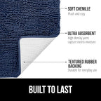 GORILLA GRIP Plush Absorbent Shaggy Chenille Bath Rug Mat for Square Toilet Base with Rubber Backing, Machine Washable Rugs, Soft Microfiber Contour Mats for Toilets, Bathroom Decor, Navy