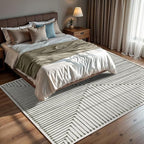 GLN Rugs Contemporary Collection - Machine Washable Area Rug, Contemporary Washable, Non Slip, Low Pile Chenille Rug, Living Room, Bedroom, Kitchen Rug (4' x 6' Green Beige)