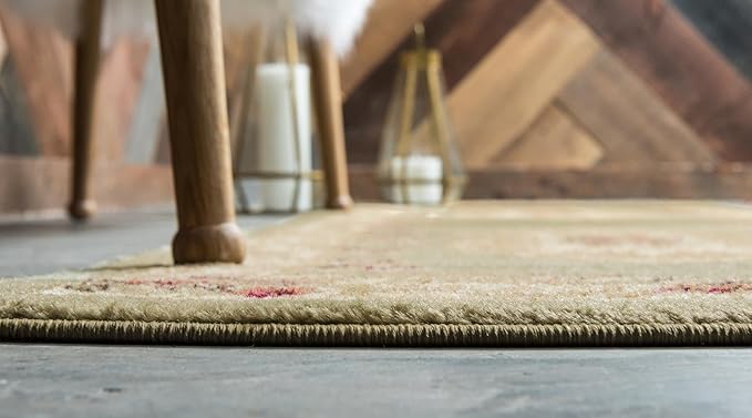 Rugs.com Chateau Collection Rug – 10 Ft Runner Green Medium Rug Perfect for Hallways, Entryways