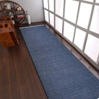 Rugsotic Carpets Hand Woven Flat Weave Kilim Wool 2'6''x6' Runner Area Rug Solid Blue D00111