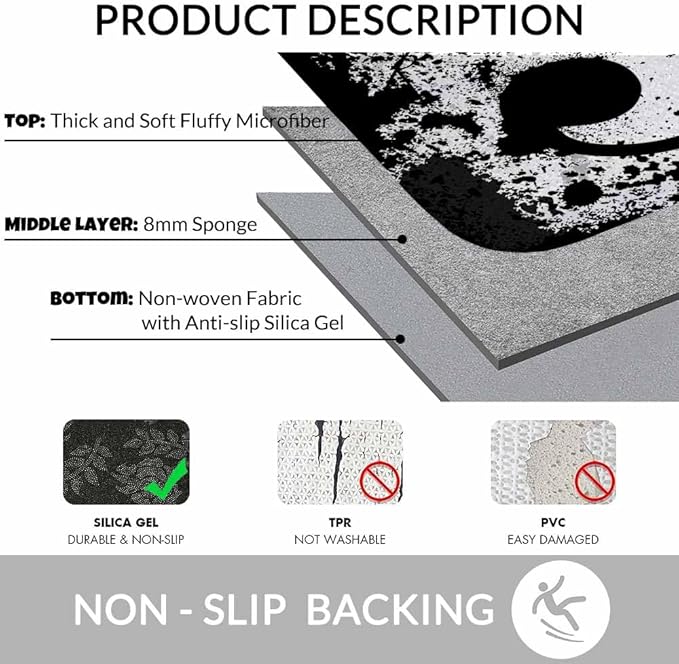 Music Notes Bath Mats for Bathroom Vintage Design Grunge Art Black Ground Silhouette Ink Splatter Floor Bath Rugs Machine Washable Bathmat Carpet Rug Room Decor for Shower Floor 16 X 24 inch Mat