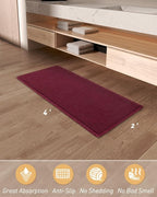 Upgraded Christmas Waffle Runner Rug Super Absorbent Non Slip Bath Mats for Bathroom Washable Bathroom Runner Rug with Tassels, Ideal for Hallway Bedroom Laundry Room, 2'x 4'(24" x 48"), Burgundy