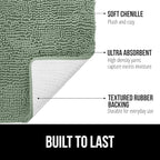 GORILLA GRIP Plush Absorbent Shaggy Chenille Bath Rug Mat for Square Toilet Base with Rubber Backing, Machine Washable Rugs, Soft Microfiber Contour Mats for Toilets, Bathroom Decor, Sage