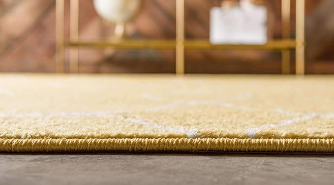 Unique Loom Trellis Frieze Collection Area Rug - Geometric (7' Round, Yellow/ Ivory)