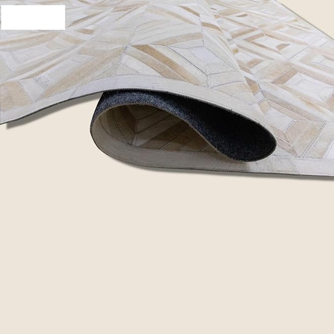 Premium Diamond Patterned Leather Area Rug, Luxury Non Slip Floor Accent for Dining Room, Living Room, Entryway, Elegant Collection Indoor Carpet, Color: White, Size: 4X6 ft