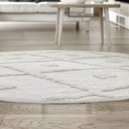 Antep Rugs Palafito 5x5 Geometric Shag Diamond High-Low Pile Textured Indoor Area Rug (White, 5'3" Round)