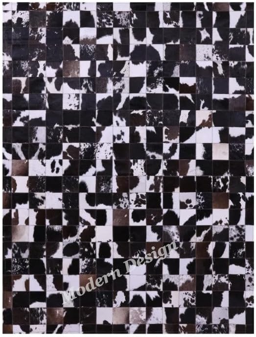 Modern Design Premium Cowhide Leather Carpet with Chevron Pattern, Area Rug (Brown/White-2, 2x3)