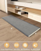 AMOAMI Upgraded Waffle Runner Rug Super Absorbent Non Slip Bath Mats for Bathroom Machine Washable Bathroom Runner Rug with Tassels, Ideal for Hallway Bedroom Laundry Room, 2' x 5', Darkgrey & Cream
