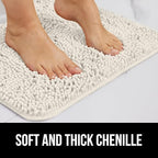 GORILLA GRIP Plush Absorbent Shaggy Chenille Bath Rug Mat for Oval Toilet Base with Rubber Backing, Machine Washable Rugs, Soft Microfiber Contour Mats for Toilets, Bathroom Decor, Ivory